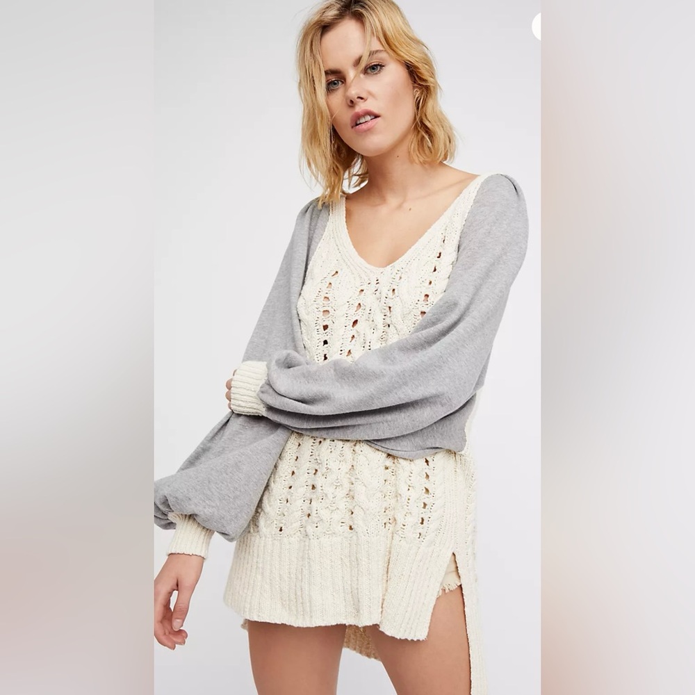 Free People HIdeaway Cable Knit Pullover Tunic Sweater Sz XS/S Fisherman Cottage